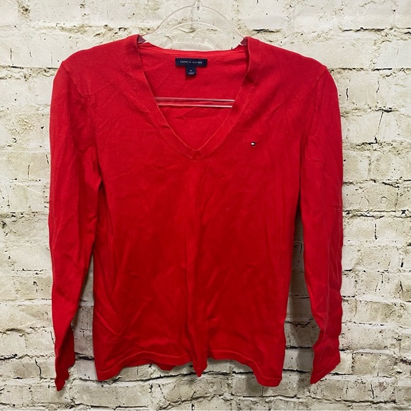 Tommy Hilfiger Red V Neck Knit Stretch Top - Picture 1 of 4